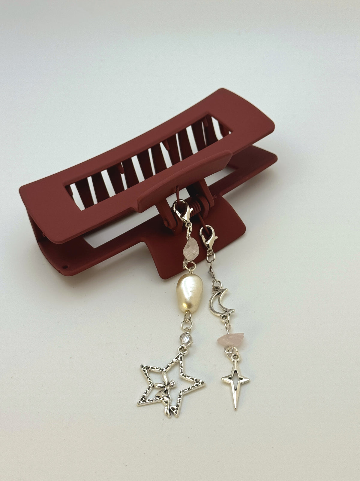 Brown Large Claw Clip with Handmade Beaded Charms | Removable Charm Clip | 4.1”