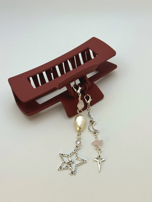 Brown Large Claw Clip with Handmade Beaded Charms | Removable Charm Clip | 4.1”