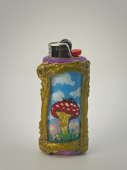 Vintage Frame Snail on Mushroom Lighter Case| Fits Standard Bic | Handmade Polymer Clay Art