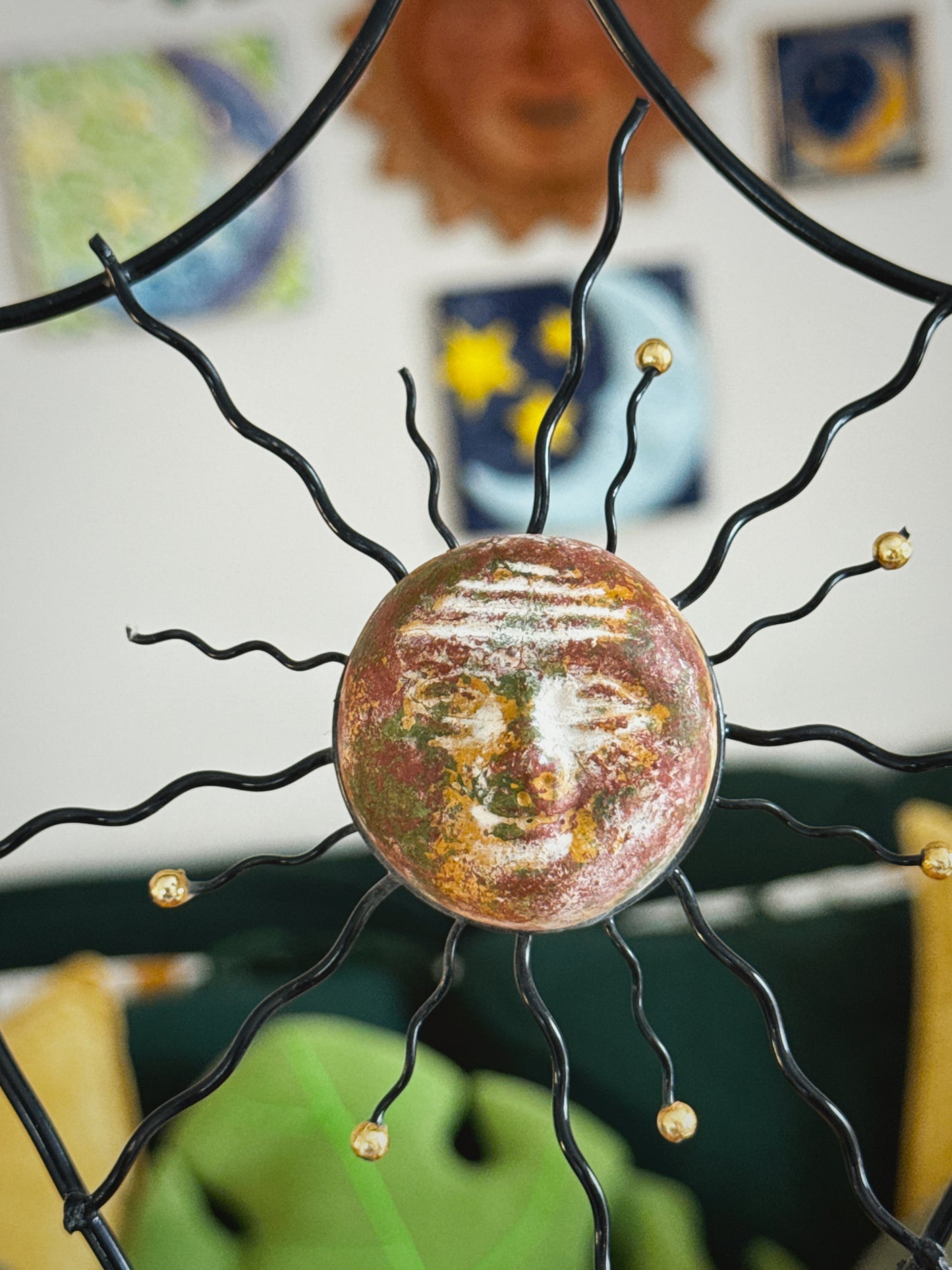Vintage 90s Wrought Iron Sun Candelabra – 11” Celestial Candle Holder
