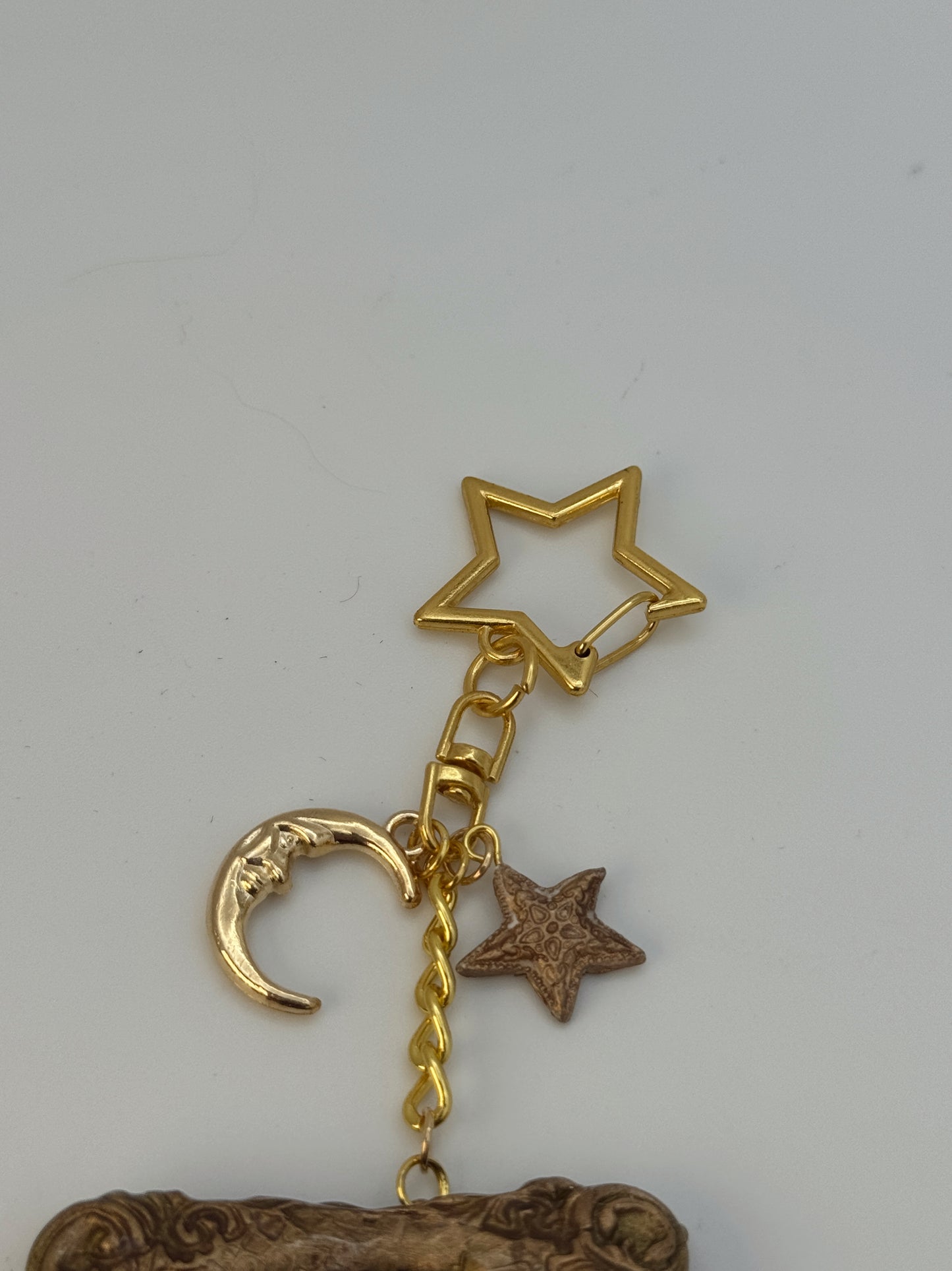 Celestial Moon Frame Keychain – Whimsigoth Bag Charm – Polymer Clay Art
