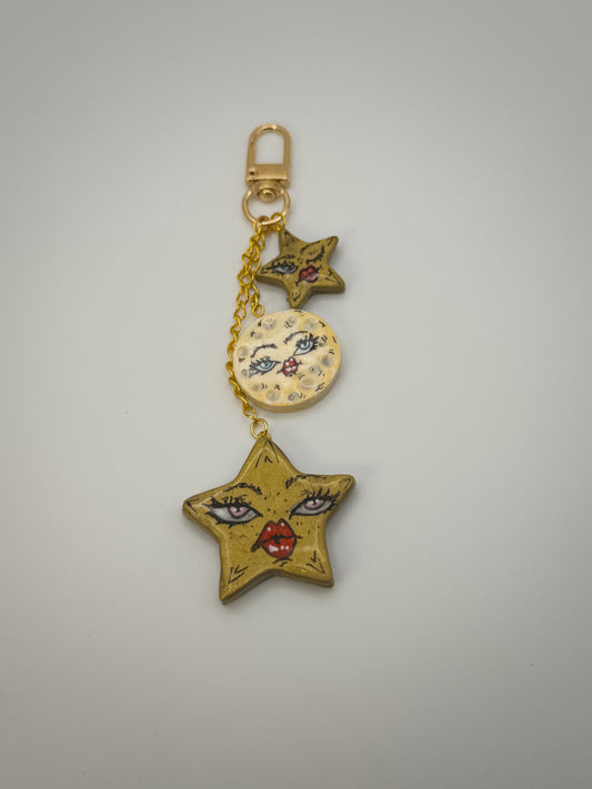 Celestial Trio Charm | Handmade Polymer Clay Key Chain