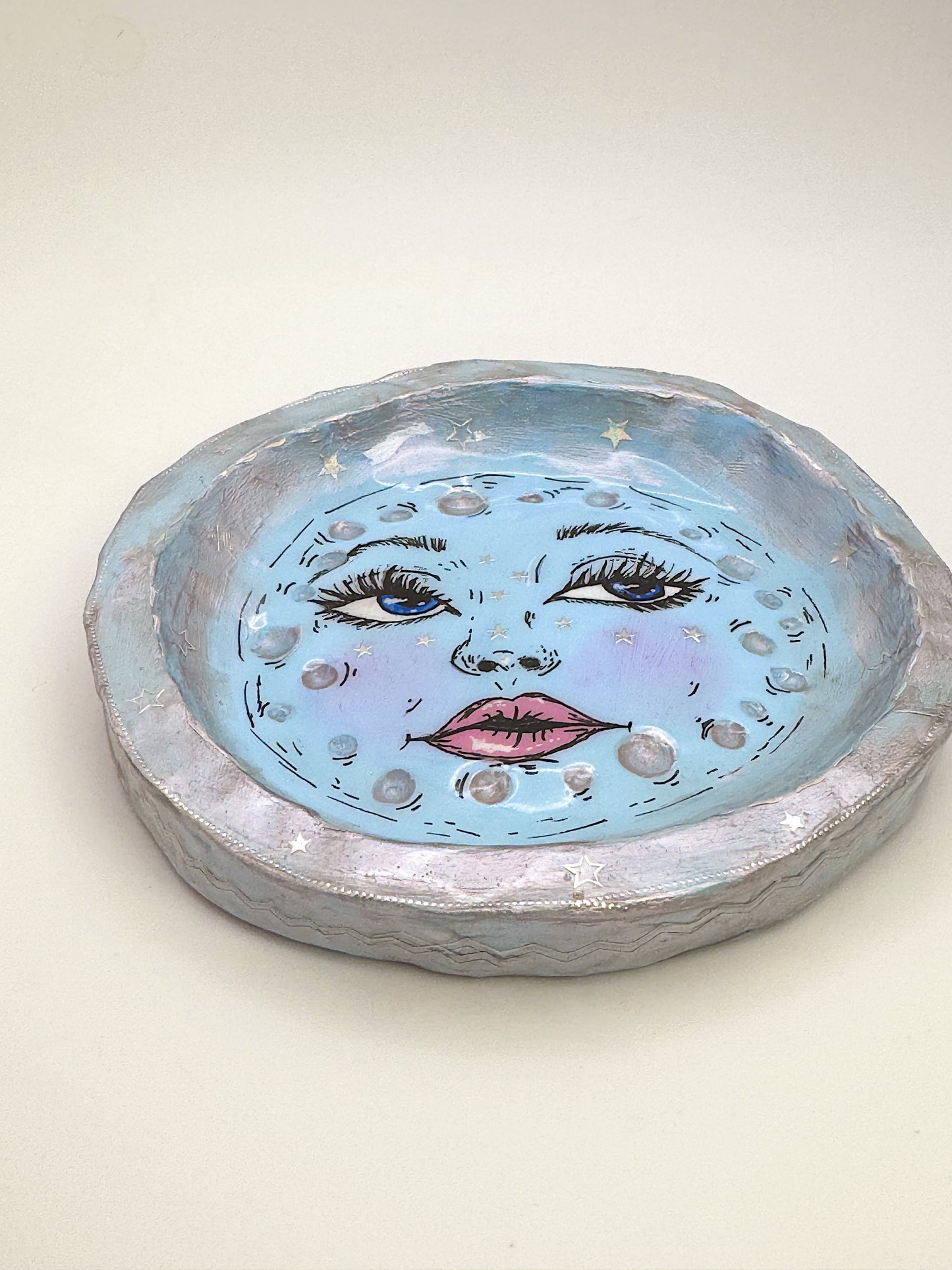 Blue Moon Trinket Dish – Hand-Painted Celestial Jewelry Dish (5”)
