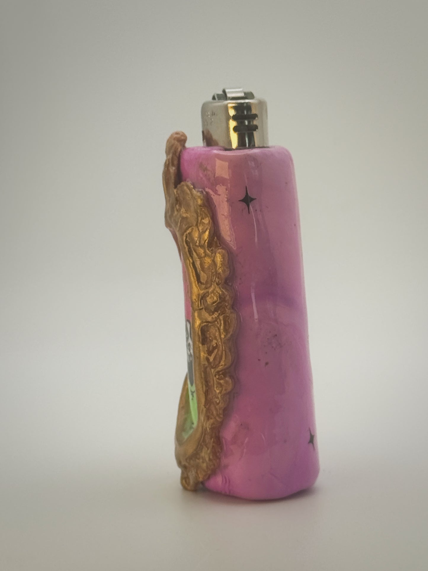 Meowtini Cat Lighter Case with charm| Fits Standard Bic | Handmade Polymer Clay Art