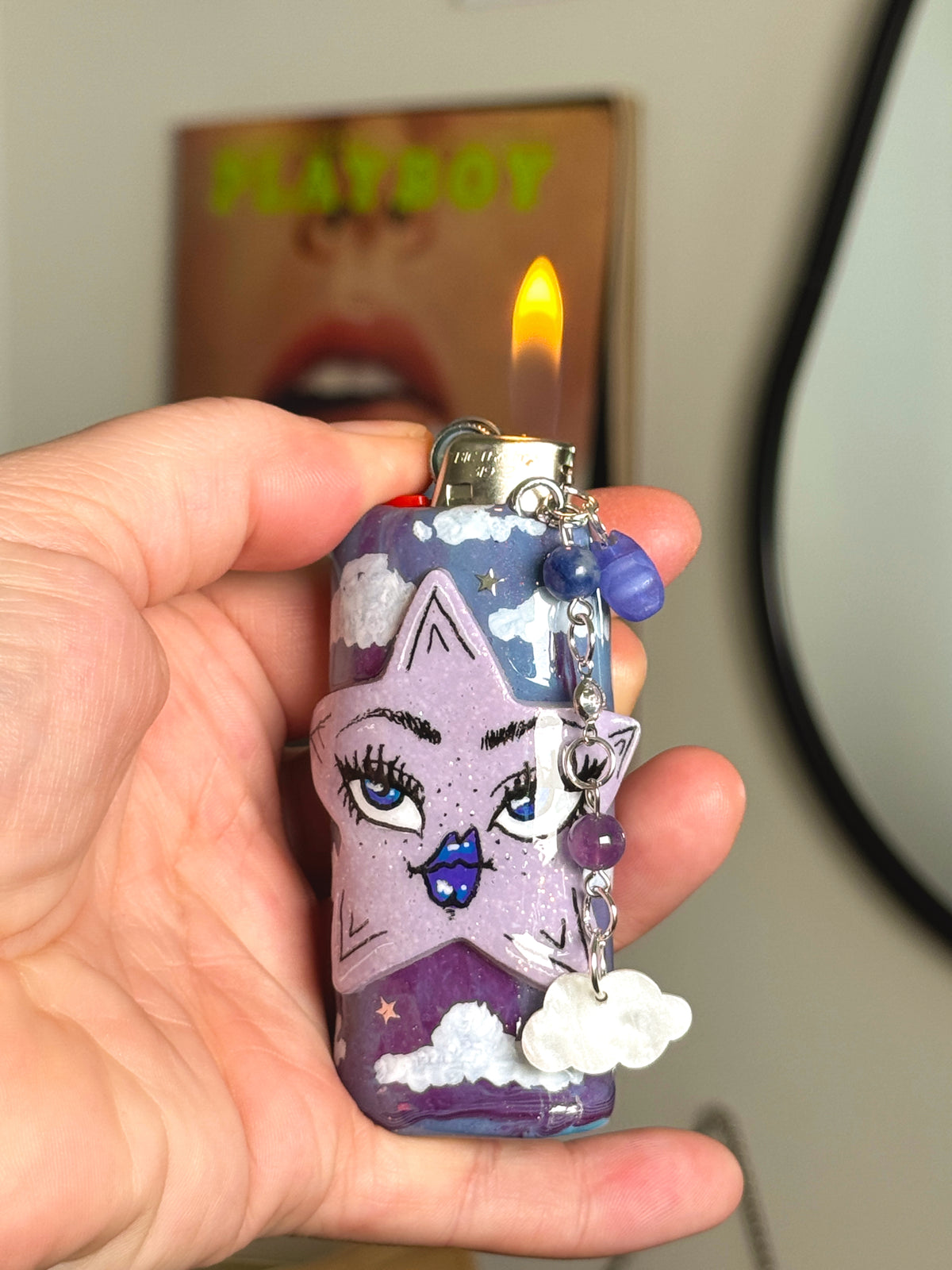 Lilac Haze Star Lighter Case with charm| Fits Standard Bic | Handmade Polymer Clay Art