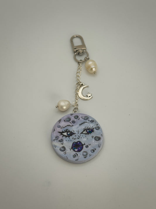 Sassy Moon Keychain – Handmade Polymer Clay Bag Charm