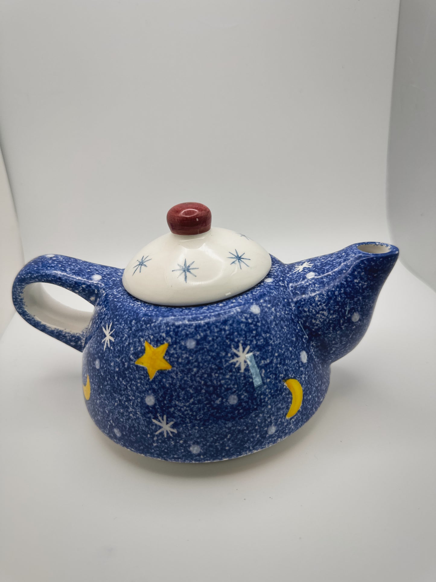 Whimsigoth Mini Ceramic Teapot – Blue & Yellow Celestial Kitchen Decor