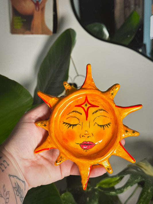 Miss Sunny Trinket Dish – 6.5” Polymer Clay Celestial Sun Tray
