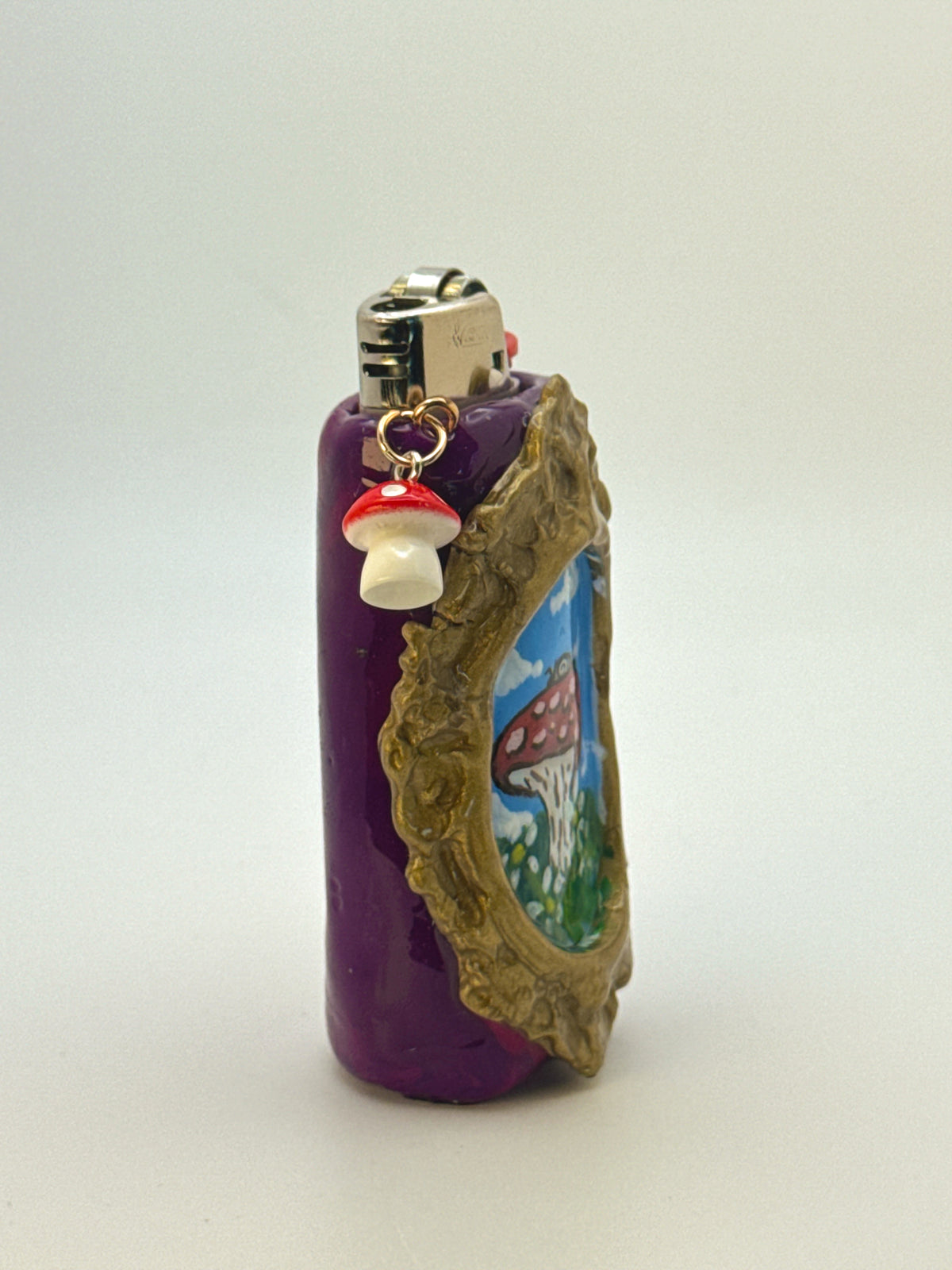 Vintage Frame Snail On A Mushroom Case with charm| Fits Standard Bic | Handmade Polymer Clay Art