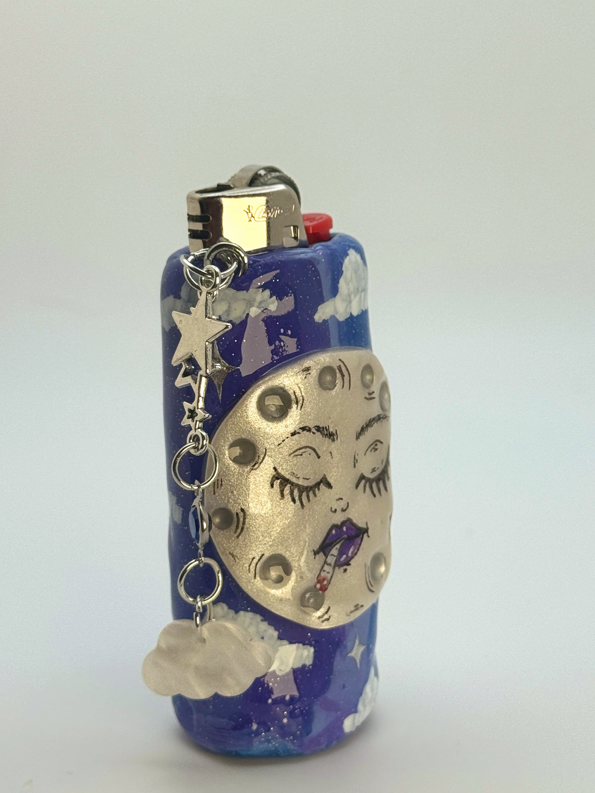Smoking Moon Case with charm| Fits Standard Bic | Handmade Polymer Clay Art