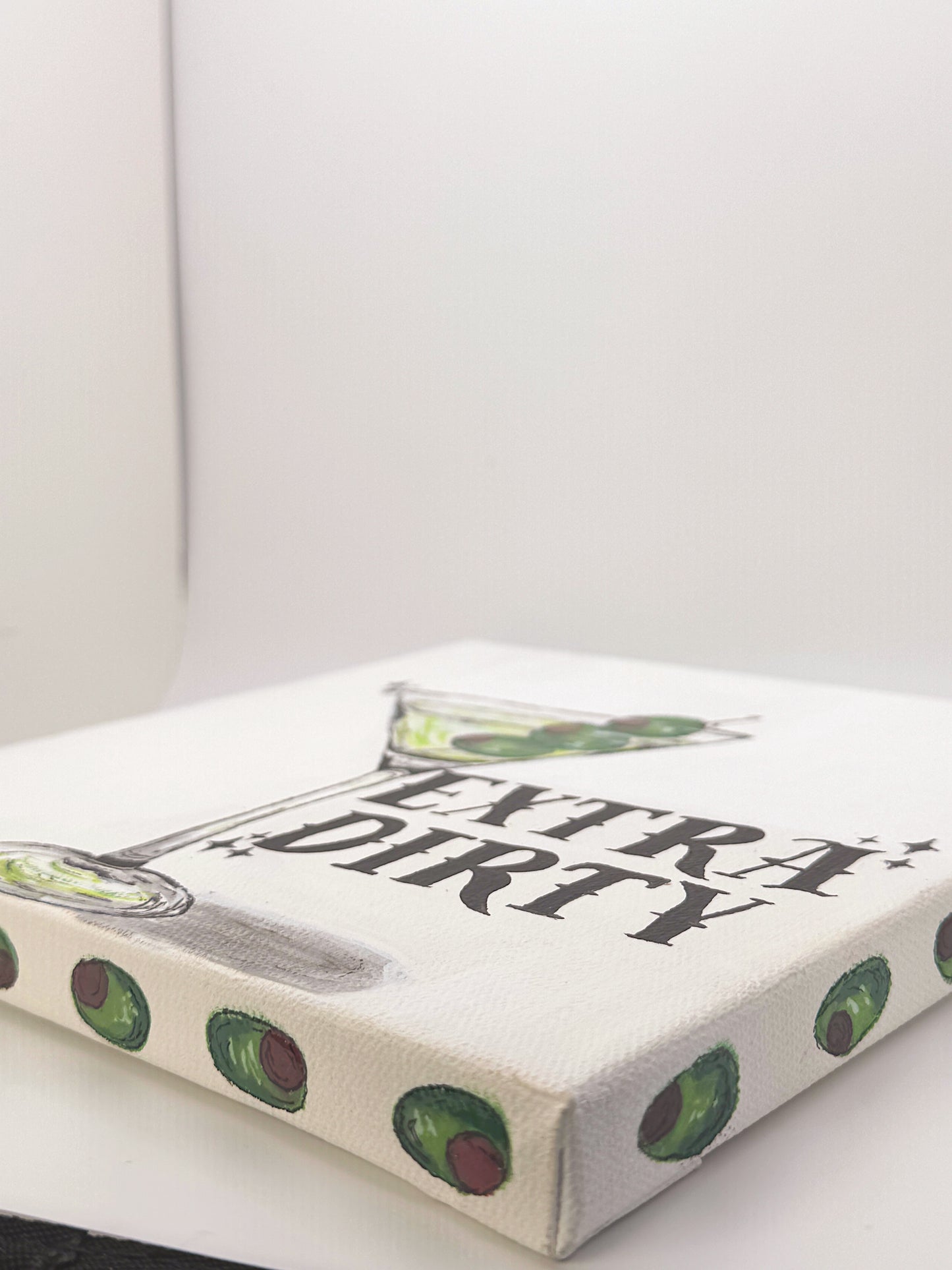 “Extra Dirty” Martini Canvas – 8x8 Hand-Painted Art with Resin Glossy Olives