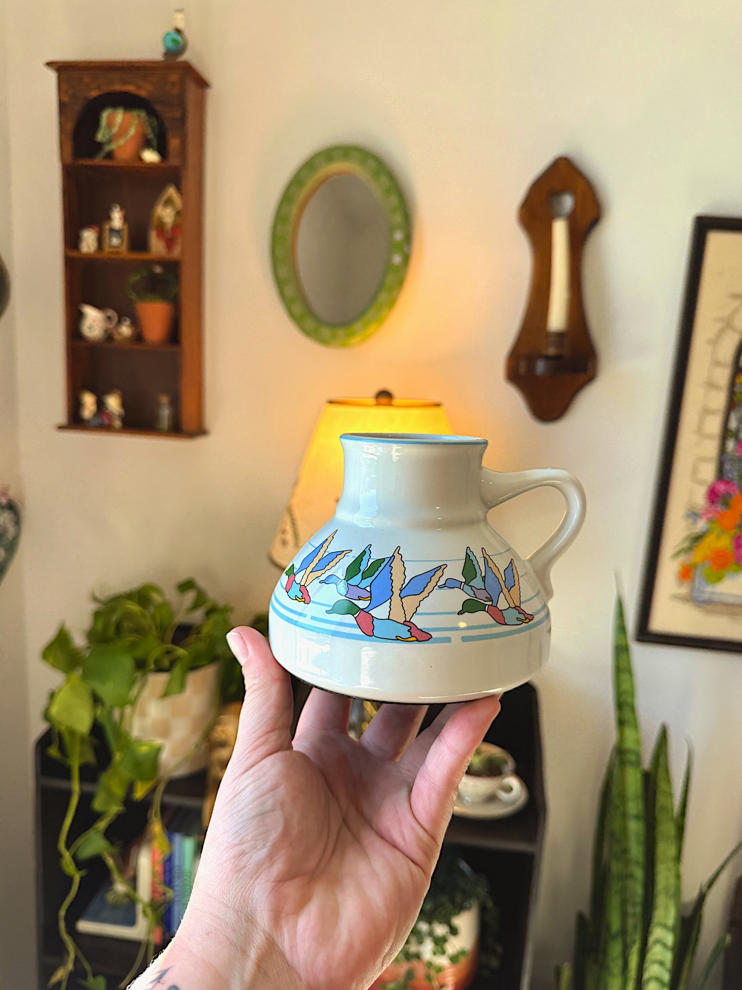 Vintage 1980s "No-Tip" Ceramic Mallard Duck Travel Mug / Bud Vase