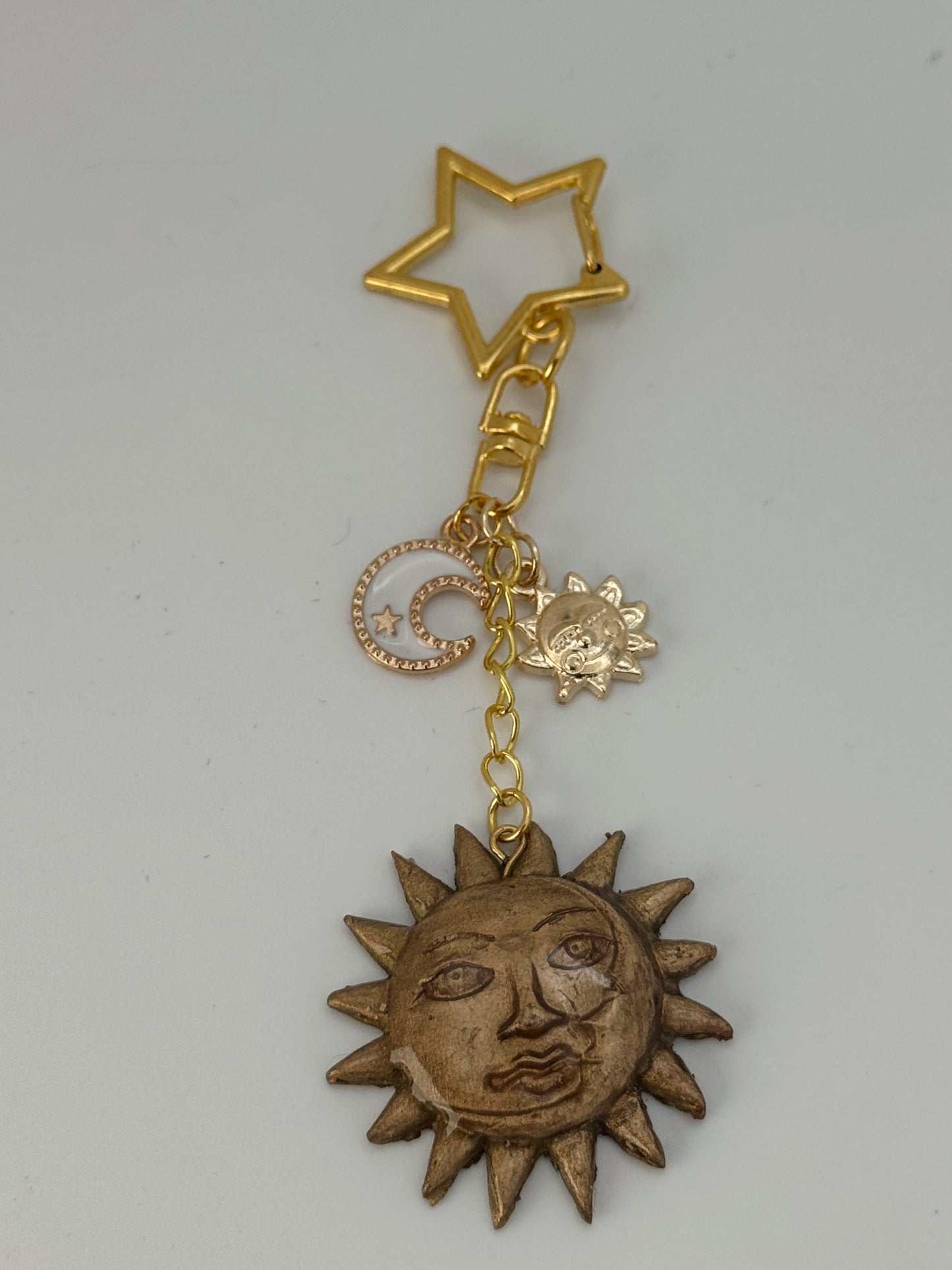 Celestial Sun & Moon Statement Bag Charm – Handmade Polymer Clay