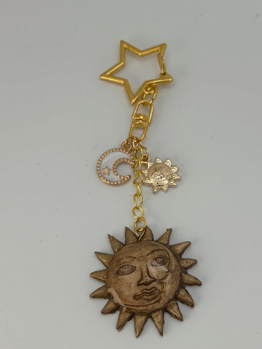 Celestial Sun & Moon Statement Bag Charm – Handmade Polymer Clay