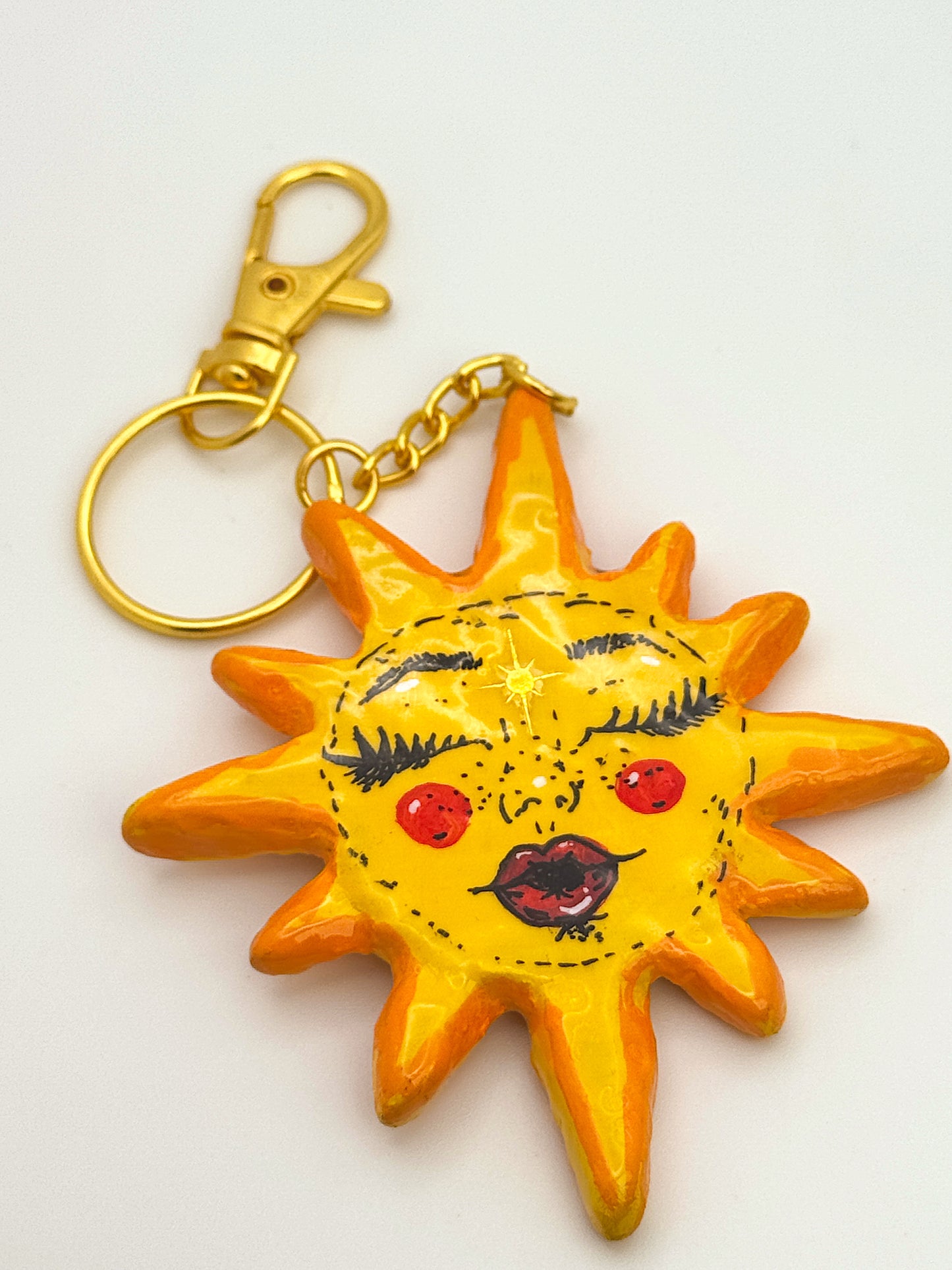 Sun Goddess Keychain – Hand-Sculpted Polymer Clay (3.5”)