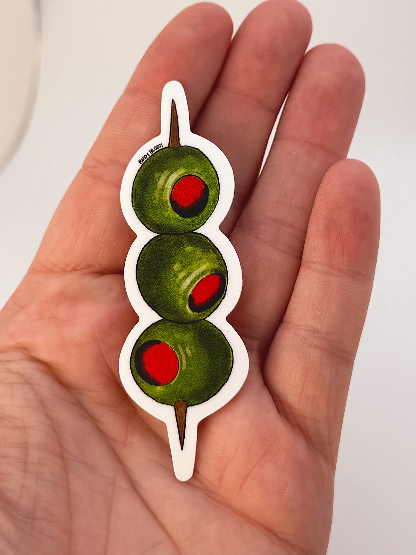 Olive Skewer Sticker | Martini Olive Vinyl Sticker | Cocktail Garnish Bar Aesthetic Decal