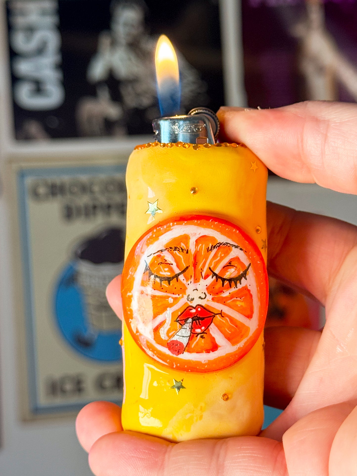 Smoking Orange Lighter Case| Fits Standard Bic | Handmade Polymer Clay Art