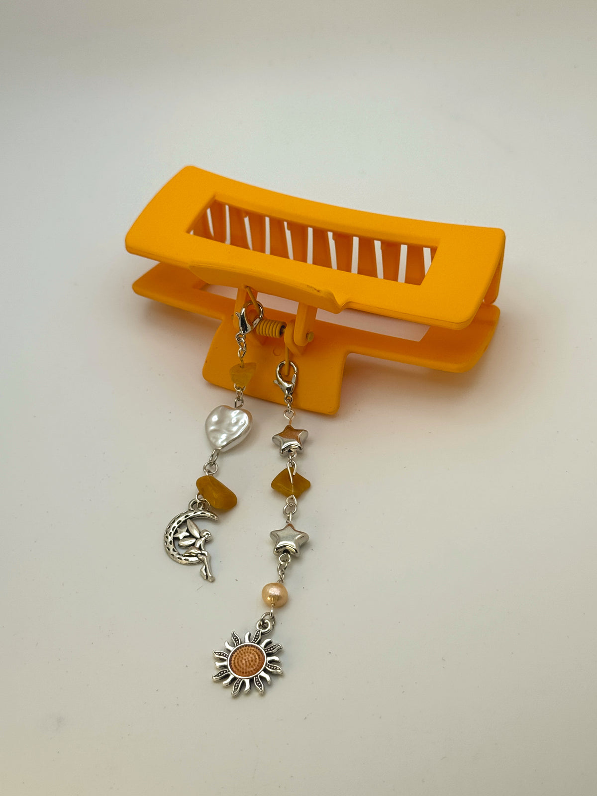 Orange Large Claw Clip with Handmade Beaded Charms | Removable Charm Clip | 4.1”