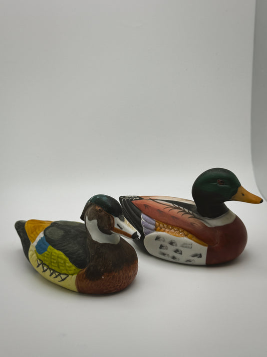 Set of 2 Vintage Hand-Painted Ceramic Duck Decoy Figurines