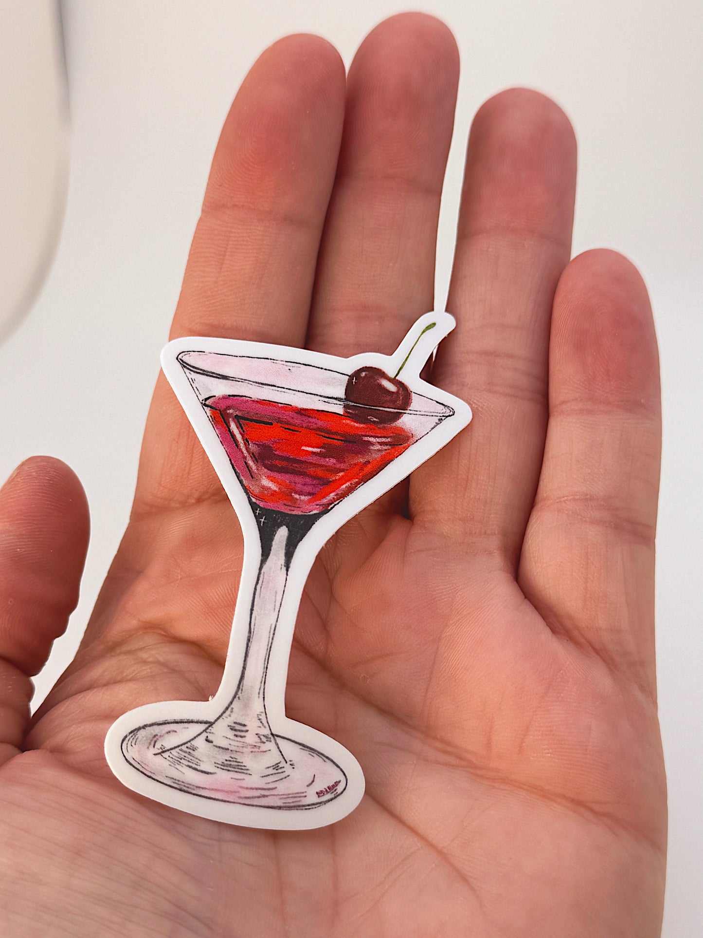 Cosmo Martini Sticker – Pink Cocktail Vinyl Sticker | Retro Bar Aesthetic Decal