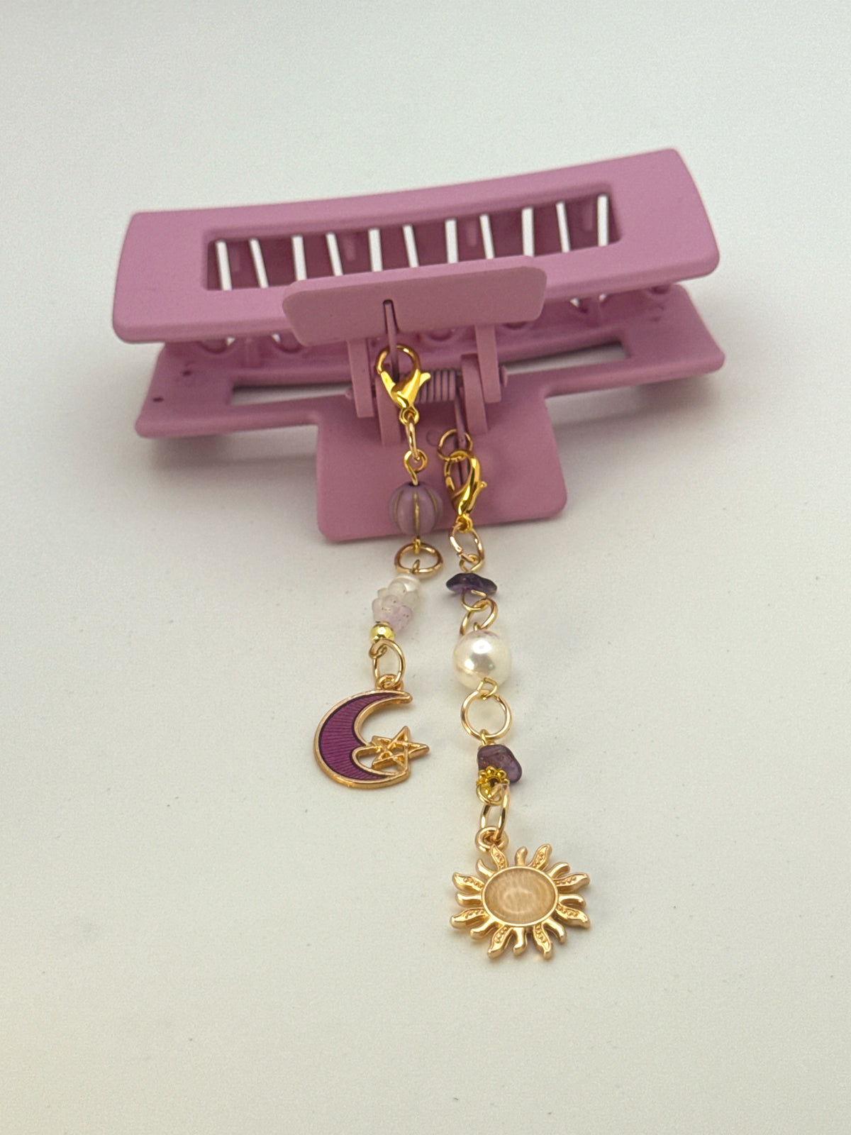 Purple Medium Claw Clip with Handmade Beaded Charms | Removable Charm Clip | 3.1”