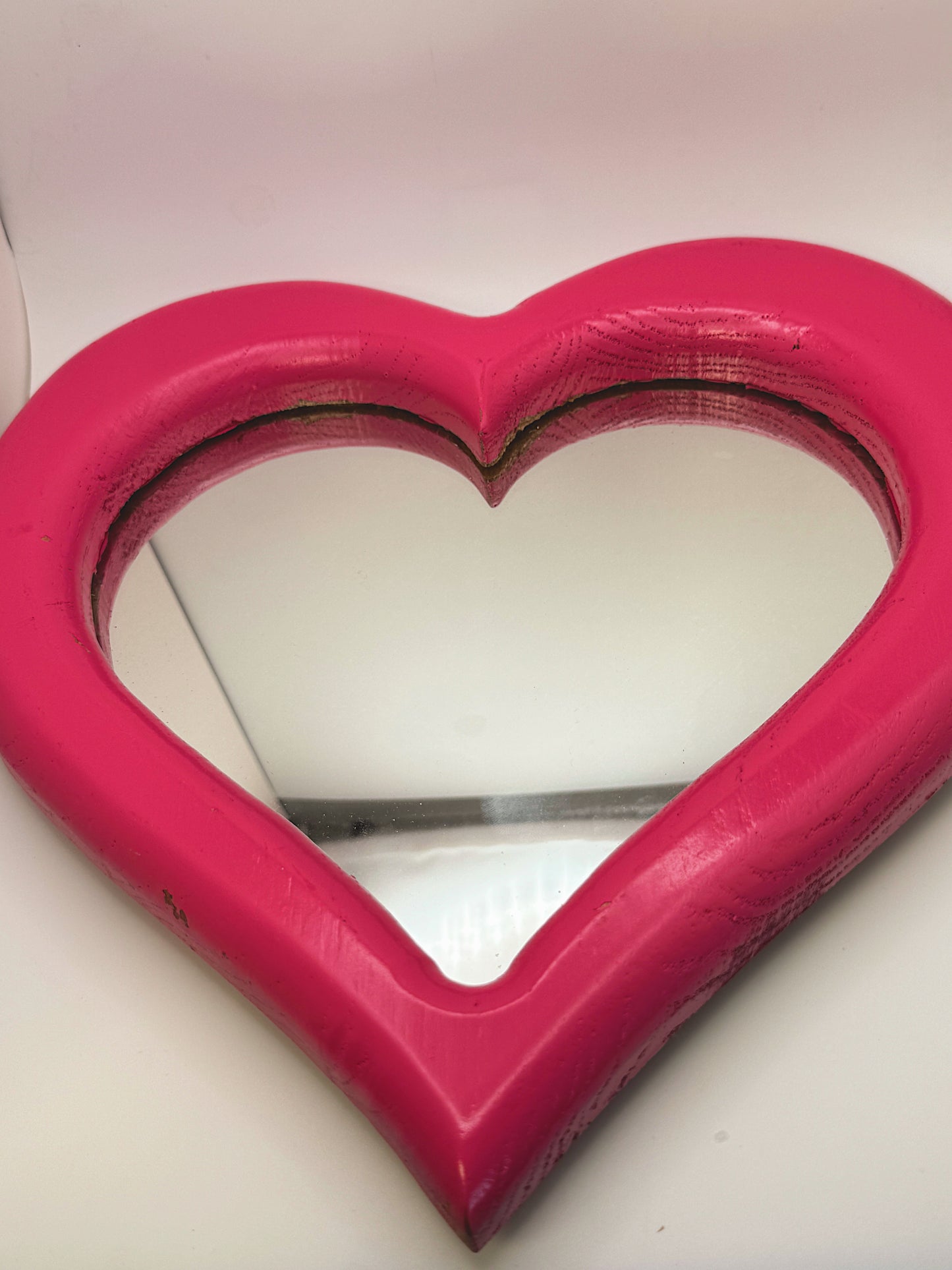 Vintage Pink Heart Wall Mirror (Hand-Painted, 10” x 10”)