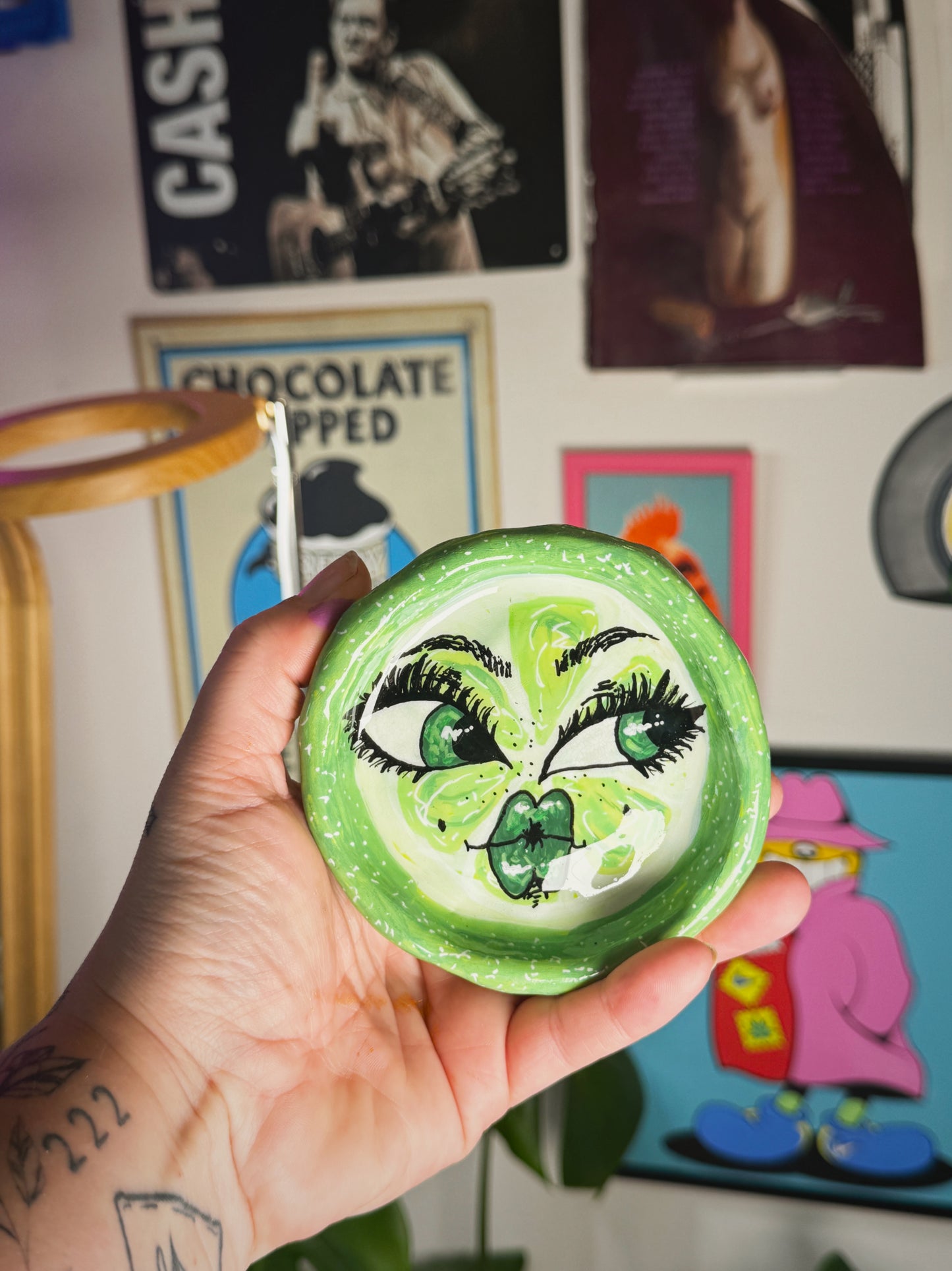 Lime Face Trinket Dish(3.5-4”) – Handmade Polymer Clay