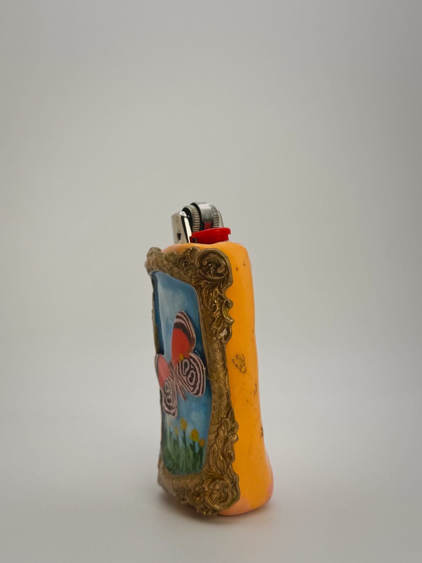 Vintage Framed Butterfly Lighter Case| Fits Standard Bic | Handmade Polymer Clay Art