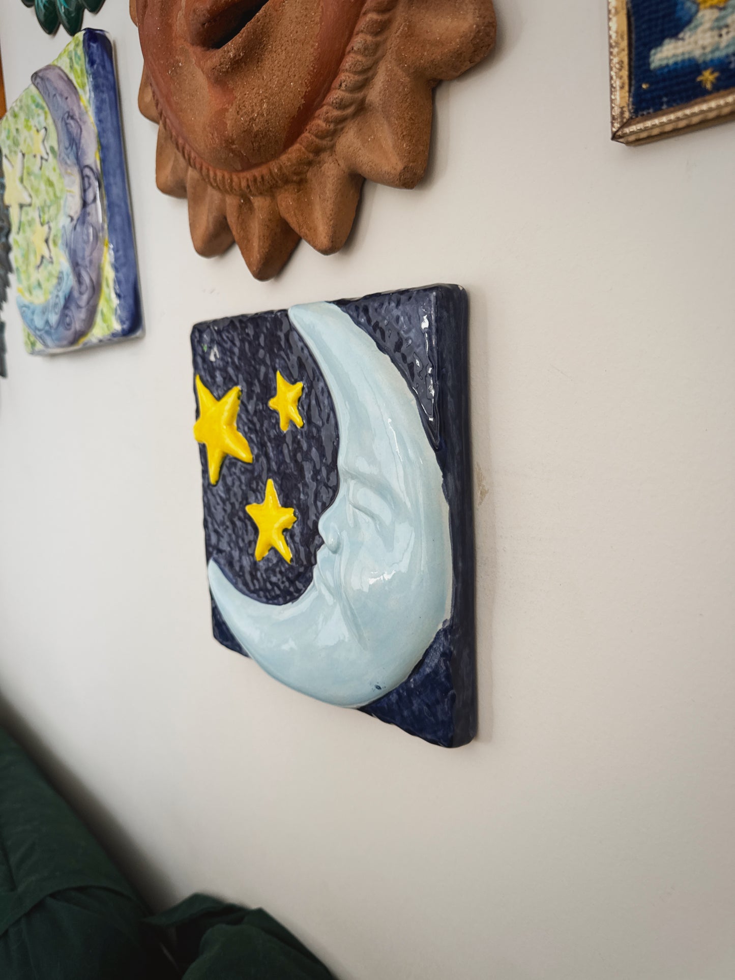 3D Celestial Moon & Stars Wall Plaque – 8.5” Whimsigoth Tile