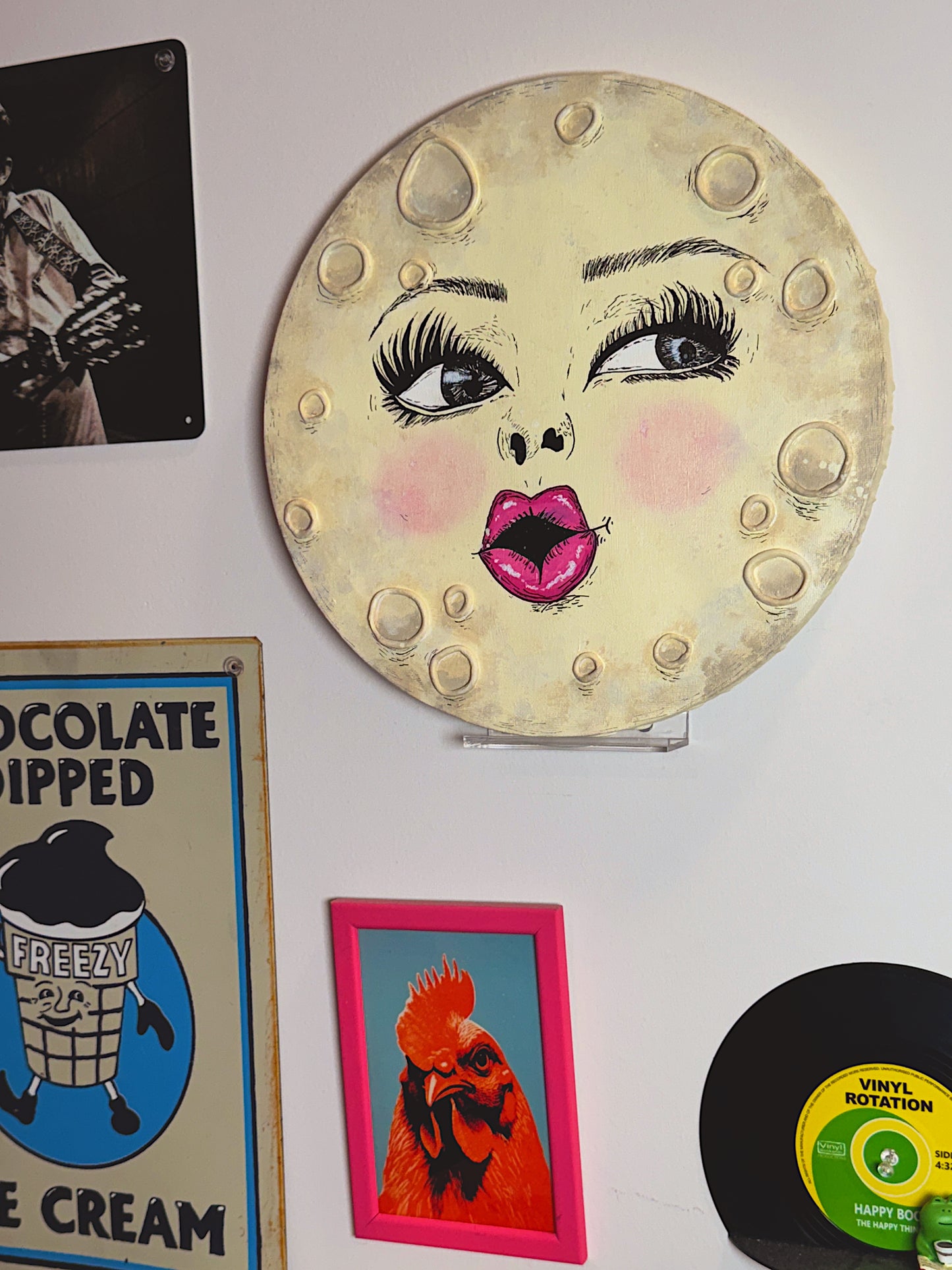 Miss Moon – Hand-Painted Moon Face Wall Art (12” Textured Canvas)