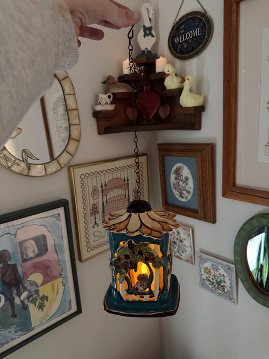 Vintage Style Hanging Sunflower Lantern – Blue Sky Corp 2004 – Cottagecore Tealight Holder