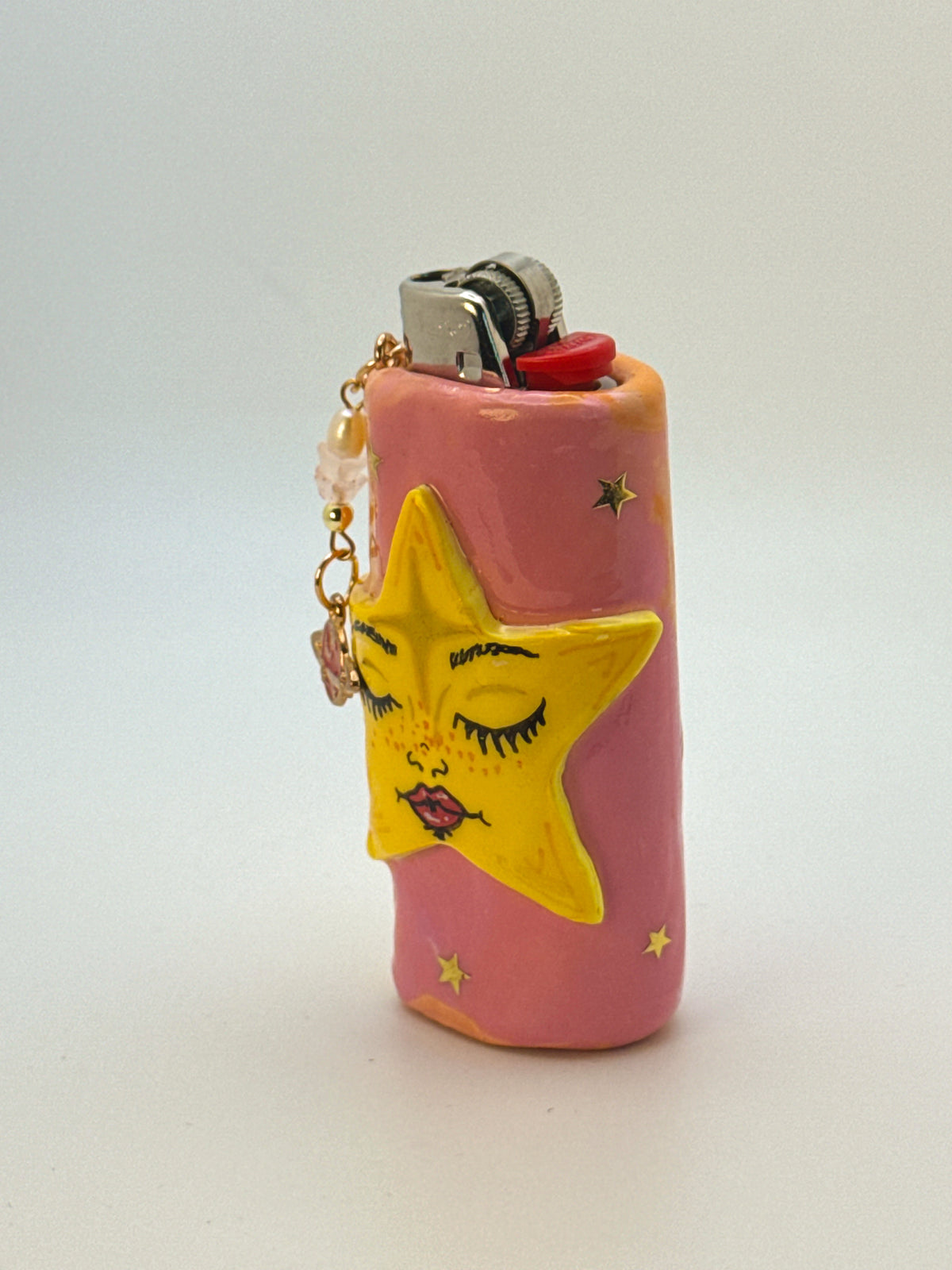 Celestial Star Case with charm| Fits Standard Bic | Handmade Polymer Clay Art