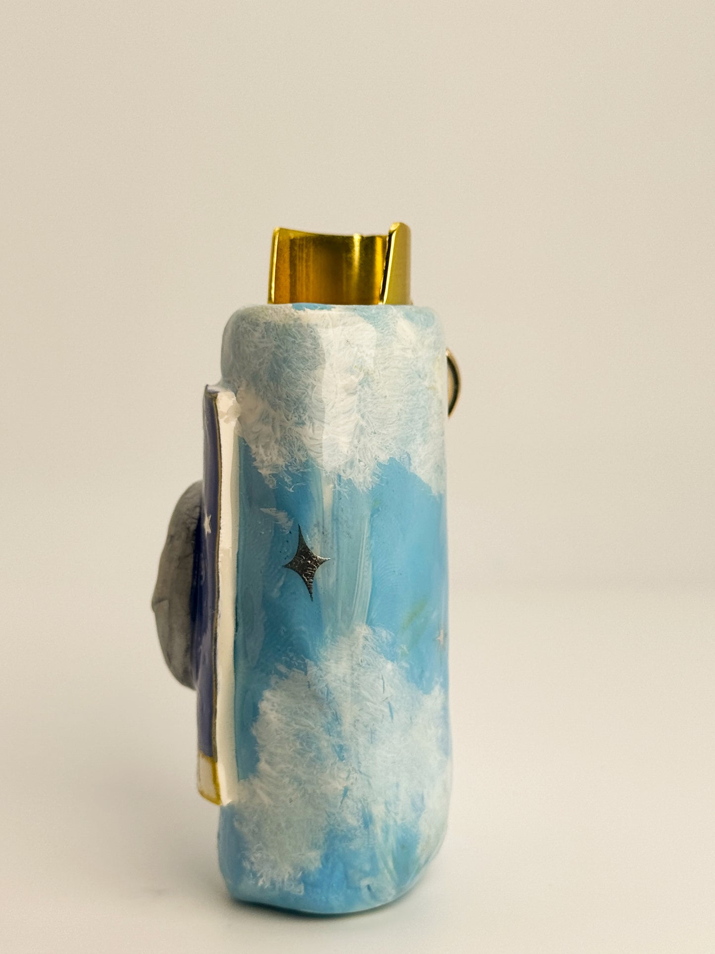 The Moon Tarot Card Lighter Case w/ Charm | Fits Standard Bic | Handmade Polymer Clay Art