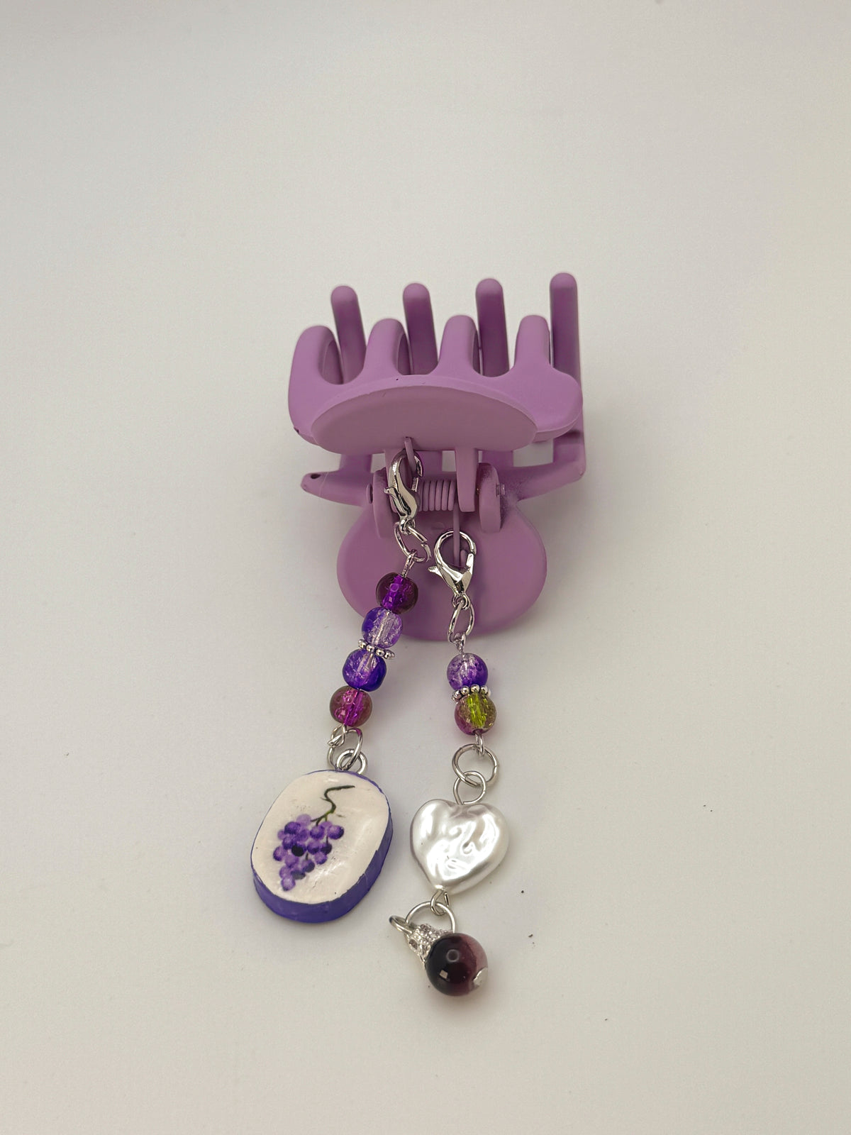 Purple Small Claw Clip with Handmade Beaded Charms | Removable Charm Clip | 2.1”
