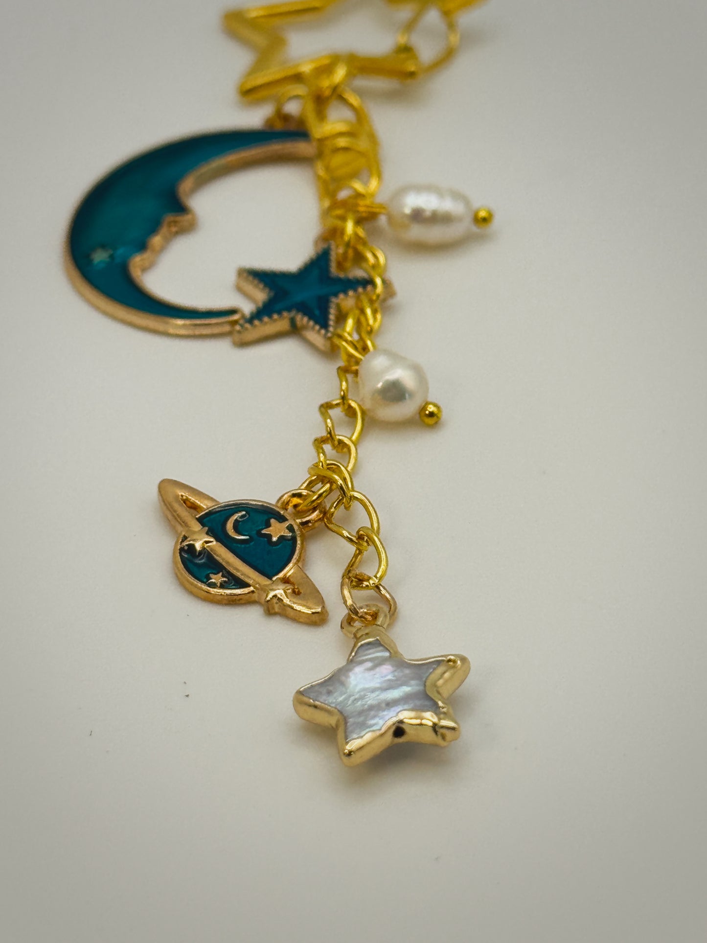 Gold & Blue Celestial Bag Charm | Handmade Key Chain