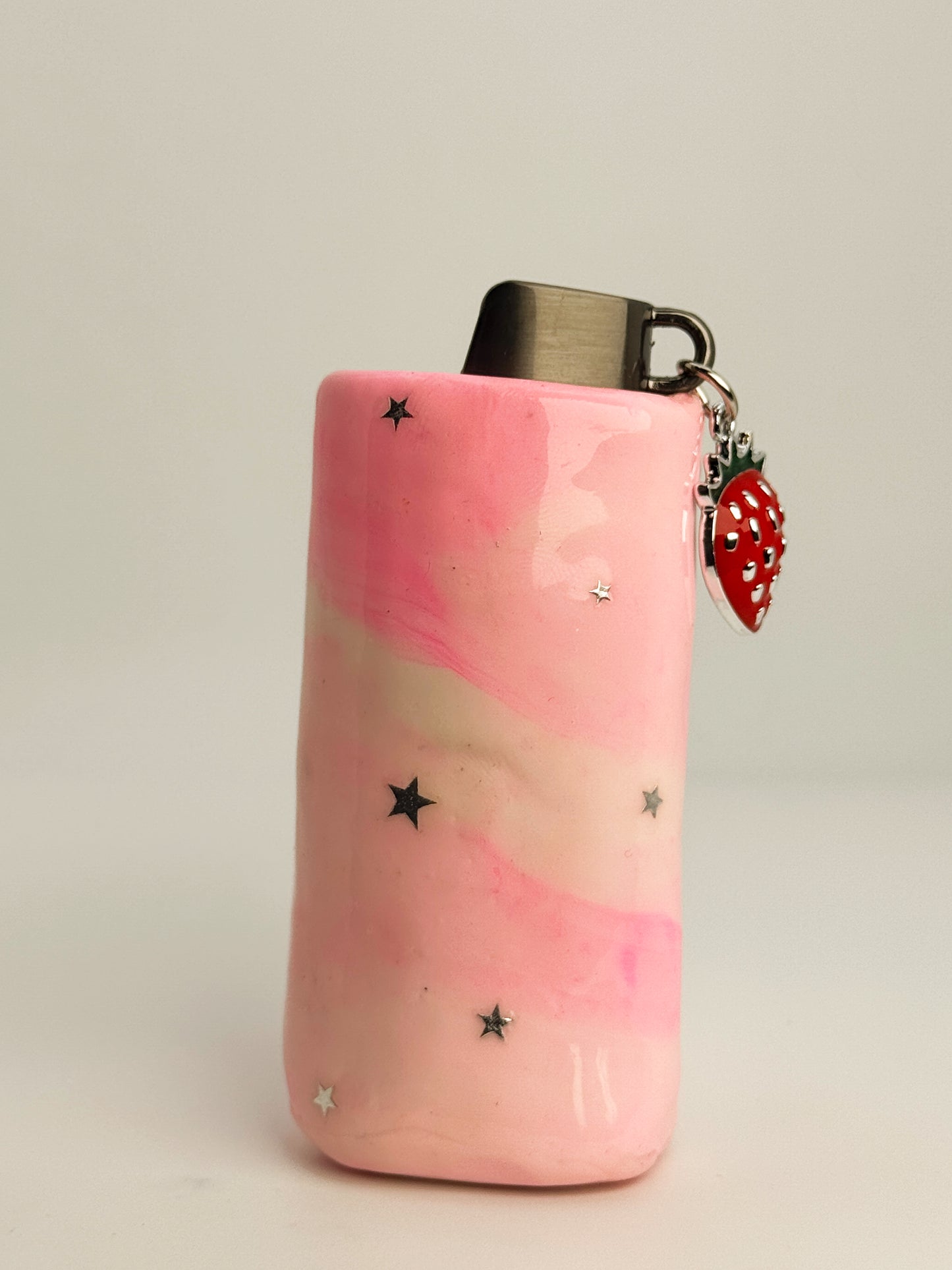 Sweet Strawberry Lighter Case w/ Charm | Fits Standard Bic | Handmade Polymer Clay Art