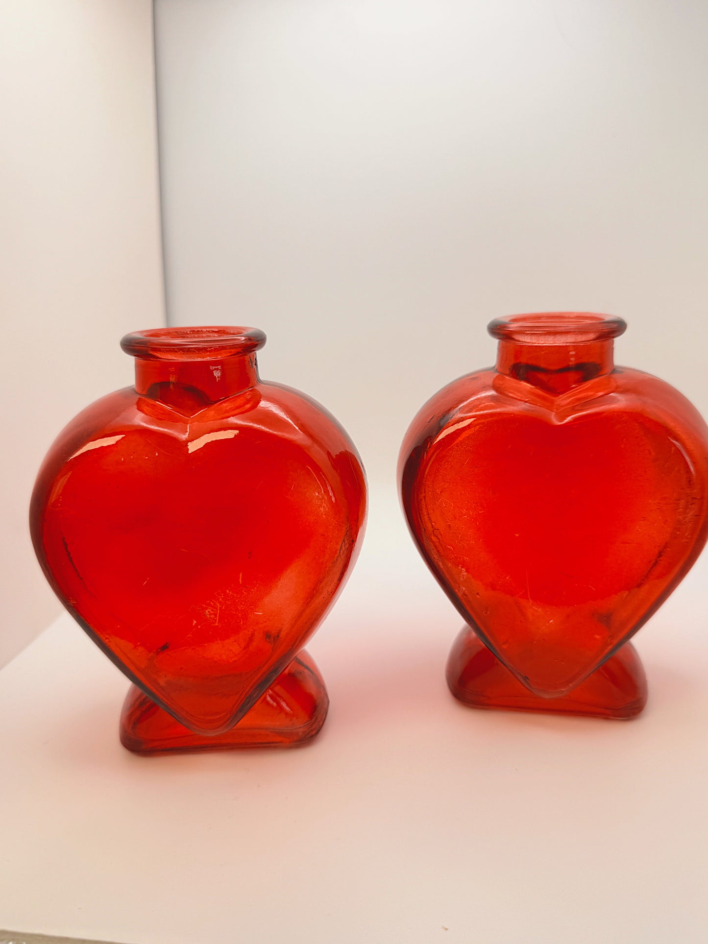 Vintage Red Glass Heart Bottles – Set of 2
