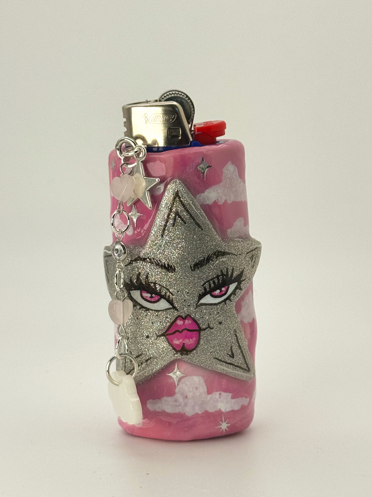 Sweet Dreams Star Lighter Case with charm| Fits Standard Bic | Handmade Polymer Clay Art