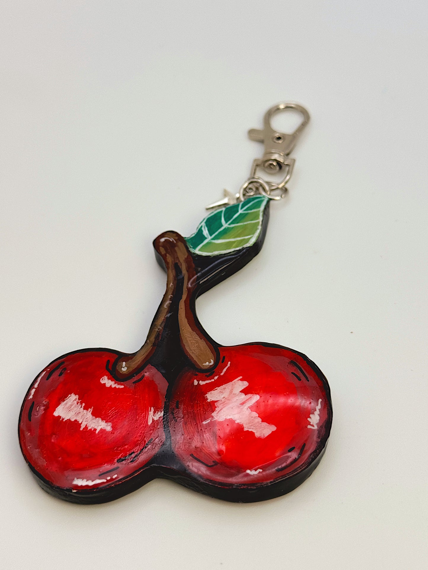 Cherry Bag Charm – Hand-Painted Cherry Keychain with Lobster Clasp