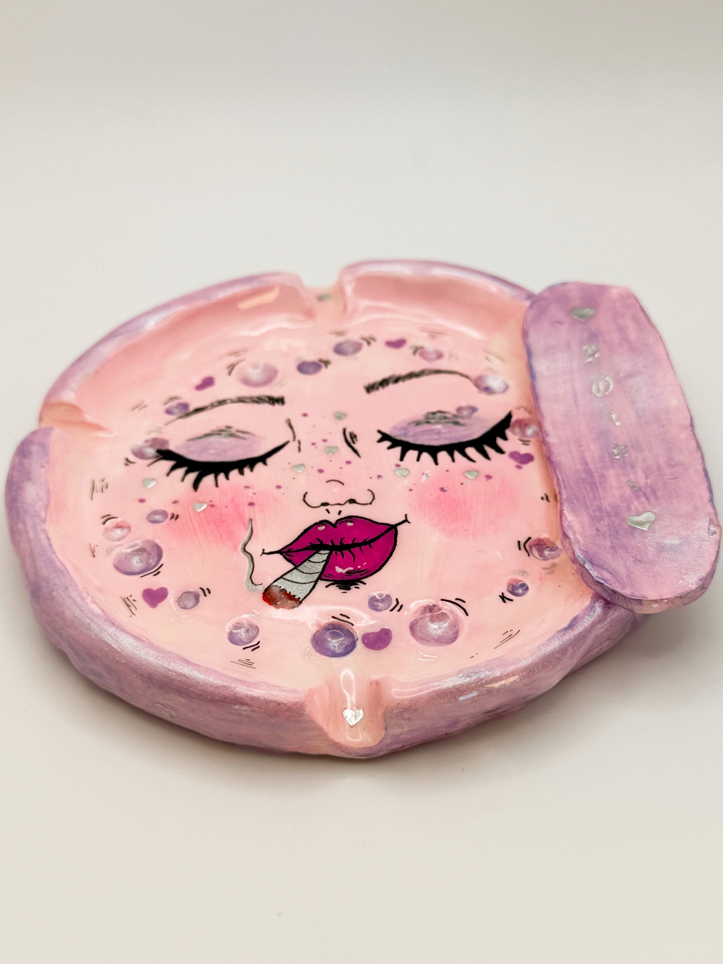 Smoking Moon Ashtray – Hand-Painted Celestial Moon Dish (5”)