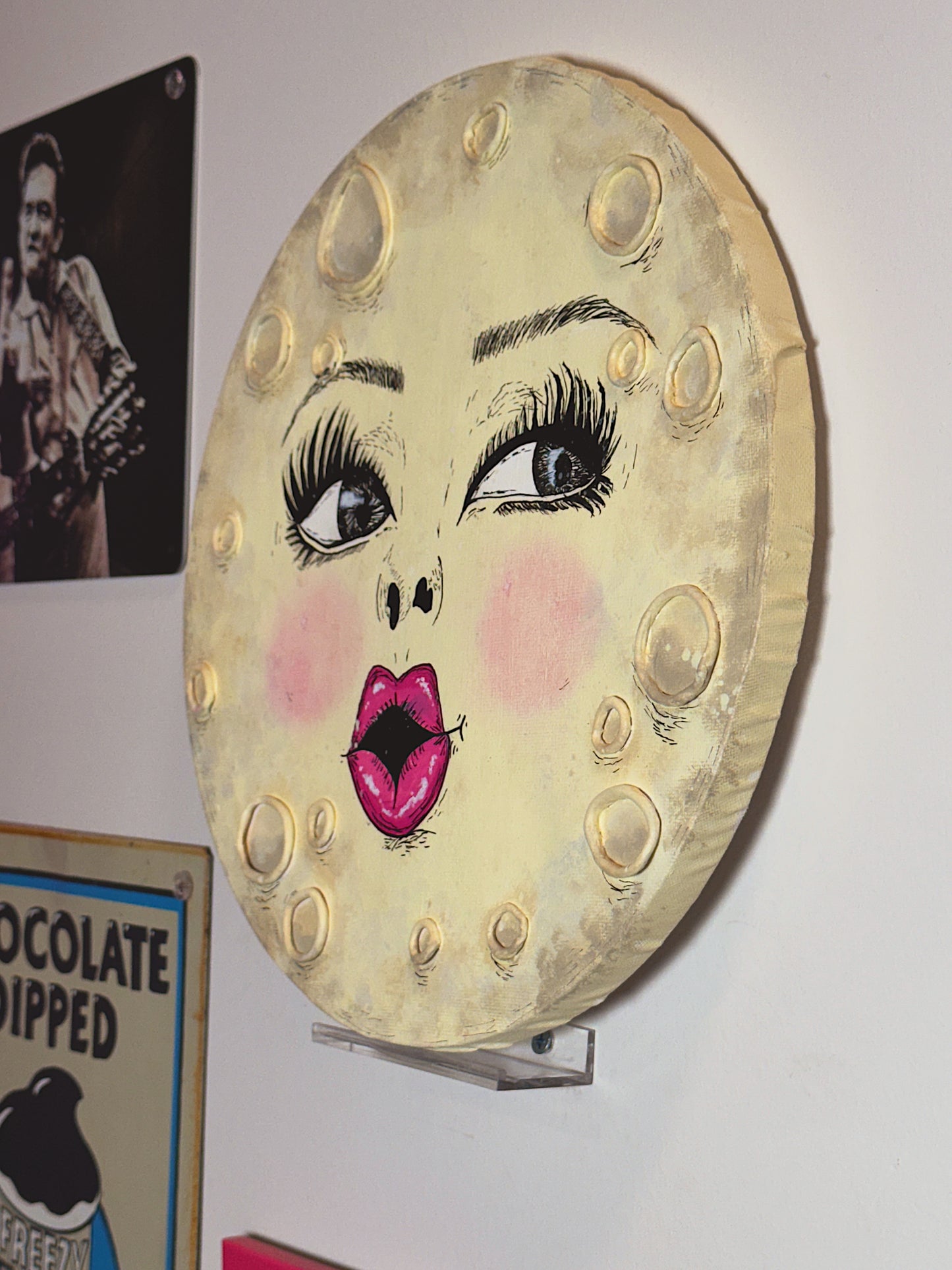 Miss Moon – Hand-Painted Moon Face Wall Art (12” Textured Canvas)