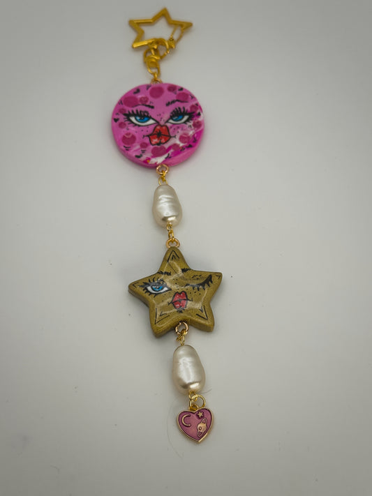 Celestial Girls Keychain – Handmade Polymer Clay Bag Charm