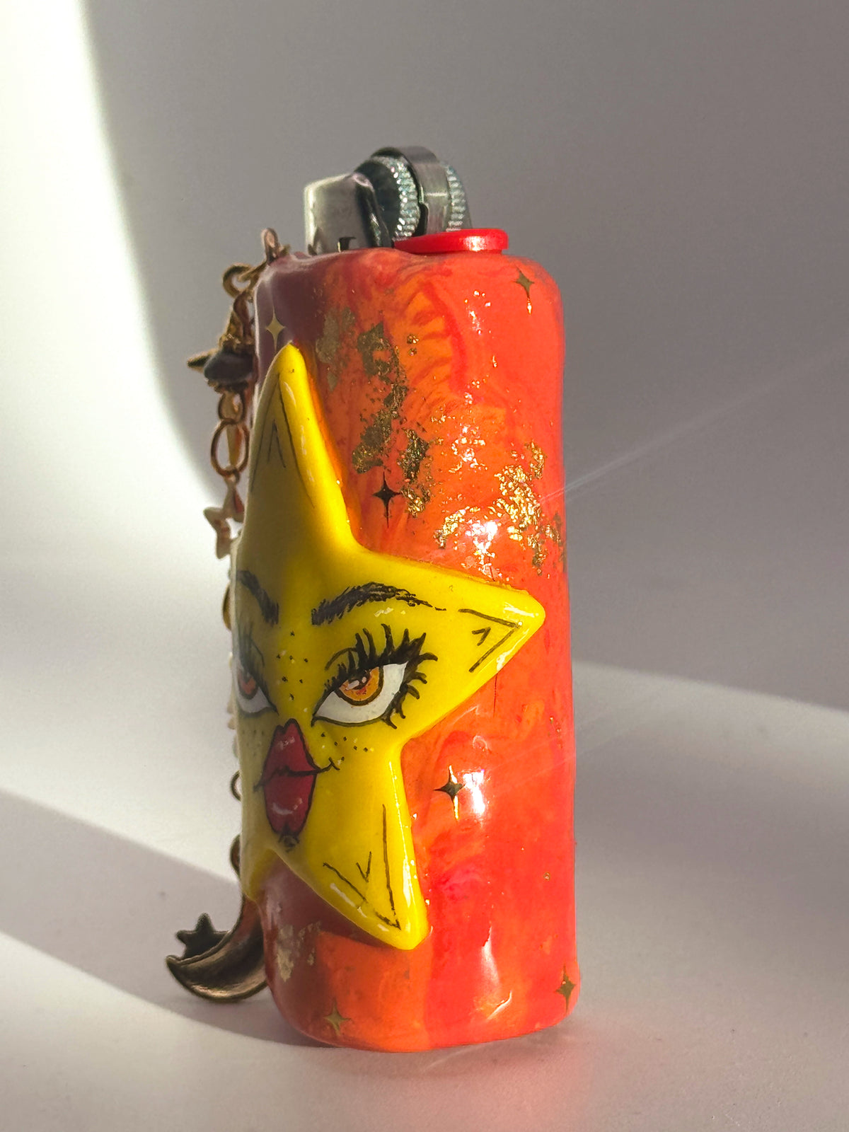 Sunset Star Case with charm| Fits Standard Bic | Handmade Polymer Clay Art