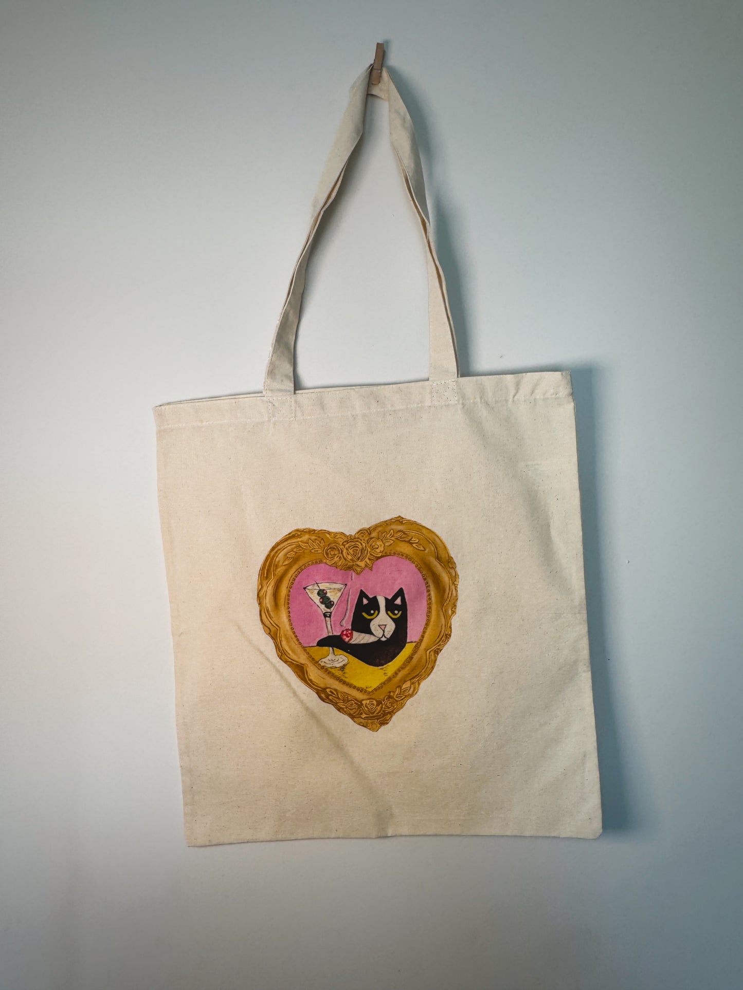 Meowtini Cat Hand-Pressed Tote Bag | 15x16 Natural Cotton