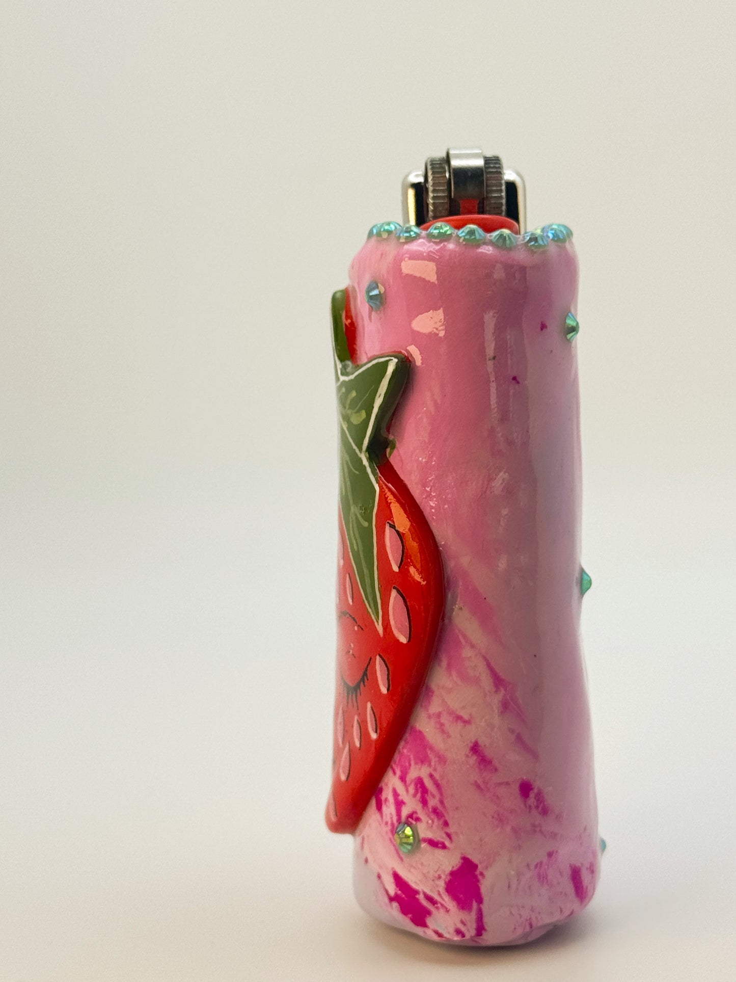 Smoking Strawberry Lighter Case| Fits Standard Bic | Handmade Polymer Clay Art