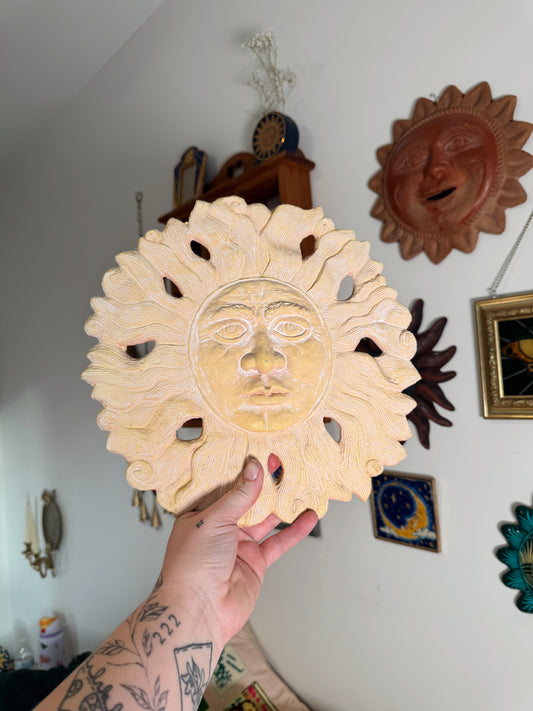 Vintage Celestial Sun Wall Plaque – 11” Boho Terra Cotta Style Wall Decor