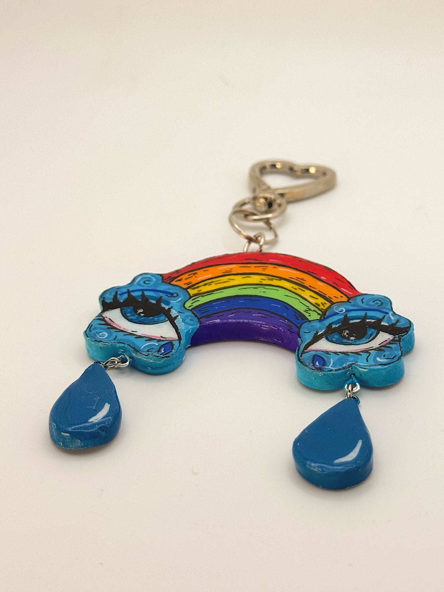 Crying Rainbow Keychain – Hand-Sculpted Polymer Clay Charm