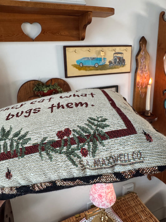 Vintage Whimsical Frog Needlepoint Style Pillow