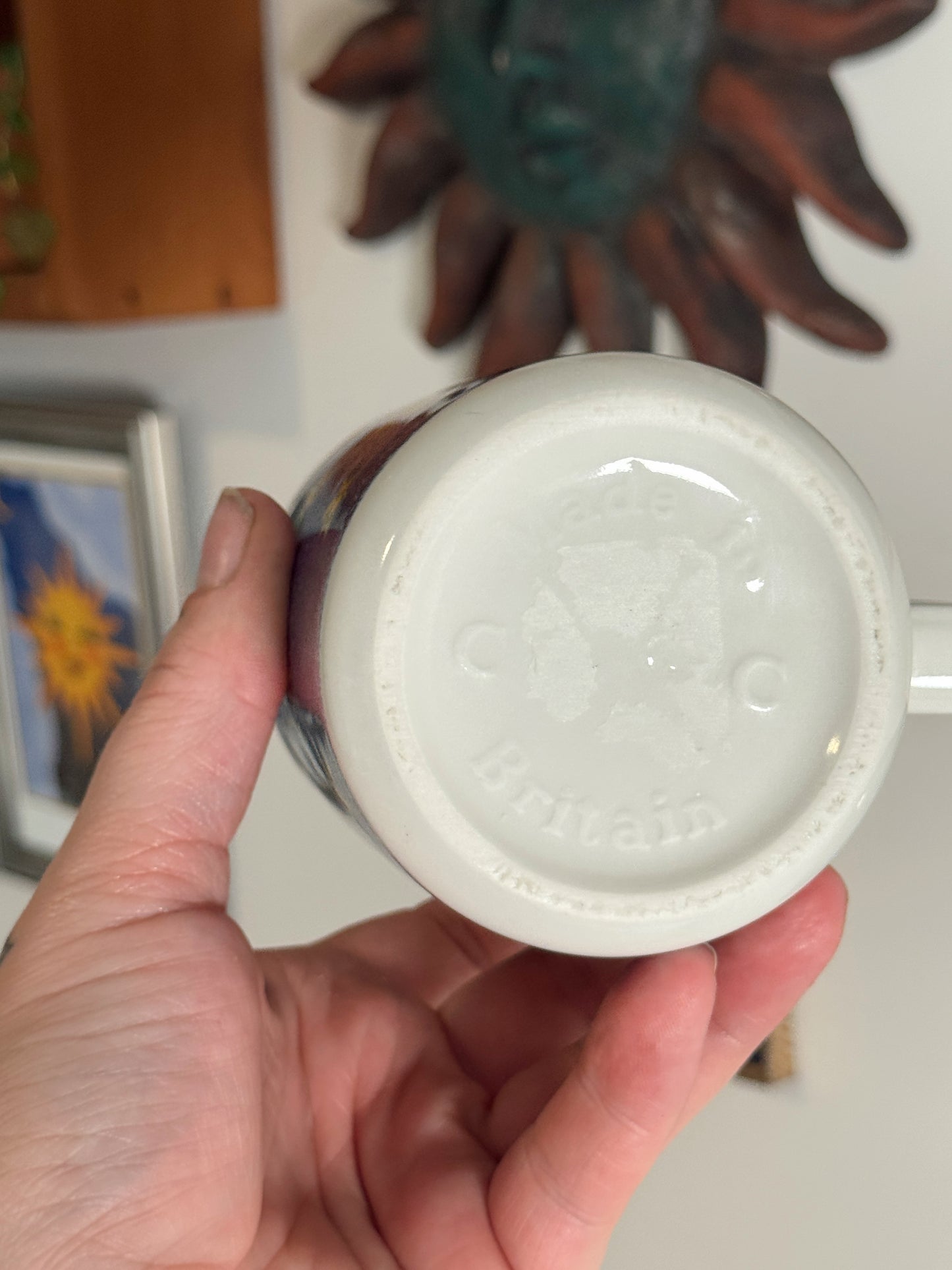 Vintage Celestial Sun Mug – Made in Britain – 90s Blue & Yellow