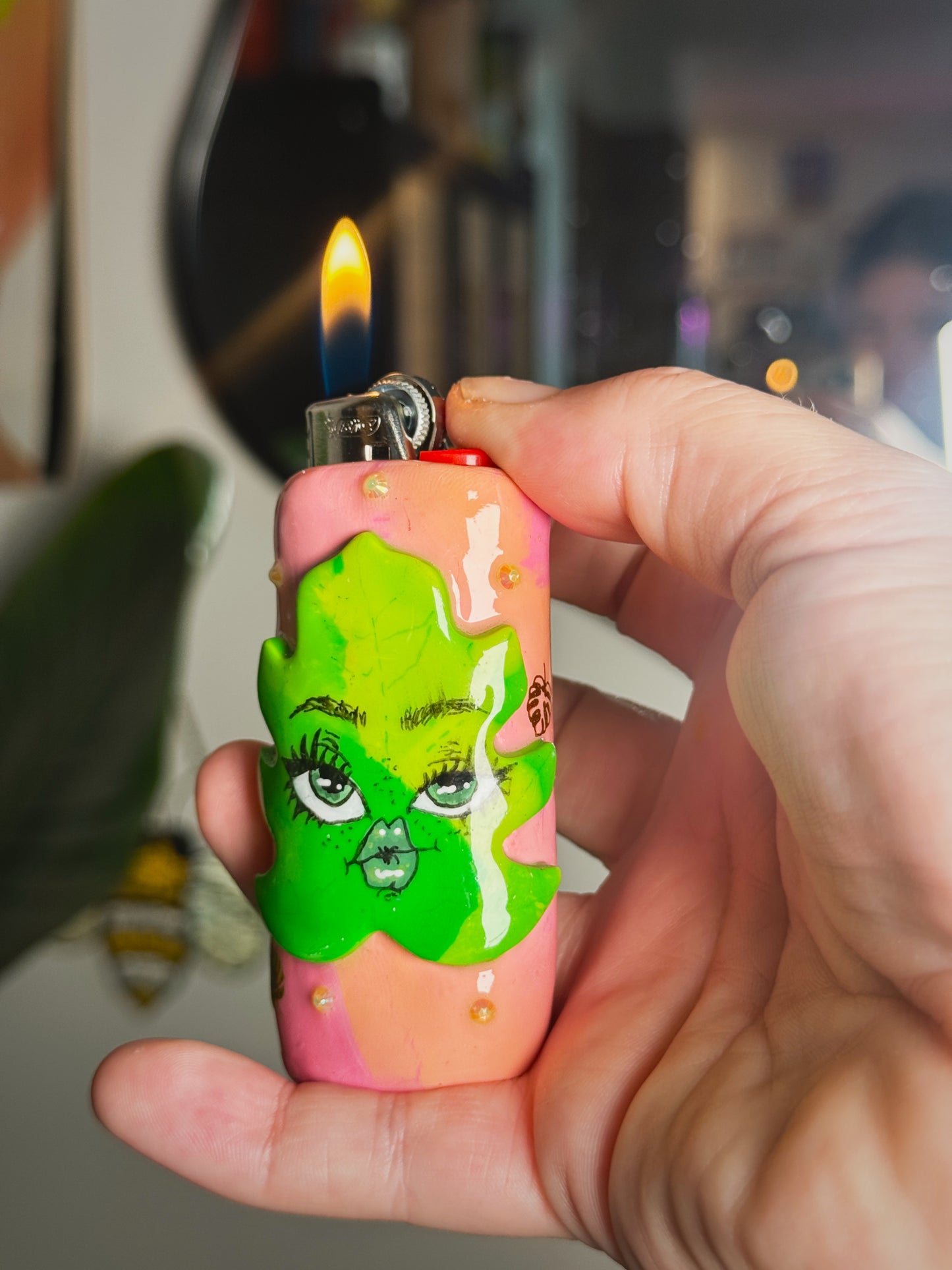 Miss Monstera Girl Lighter Case| Fits Standard Bic | Handmade Polymer Clay Art